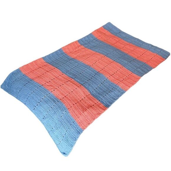 Cuddledown Hospitality Striped Knit Throw Blanket Pink Blue 51” x 31” - Picture 1 of 3